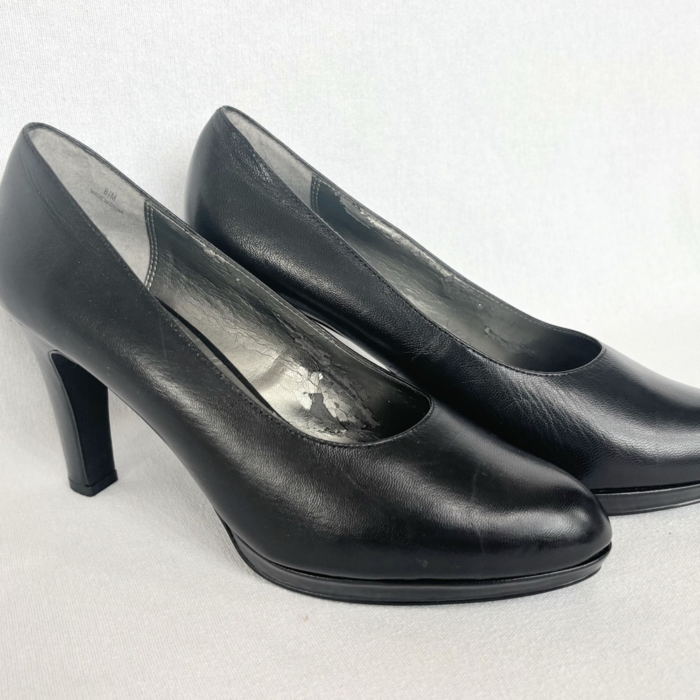 Fitzwell Smart, Sassy, Comfortable Black Leather Heels S8.5